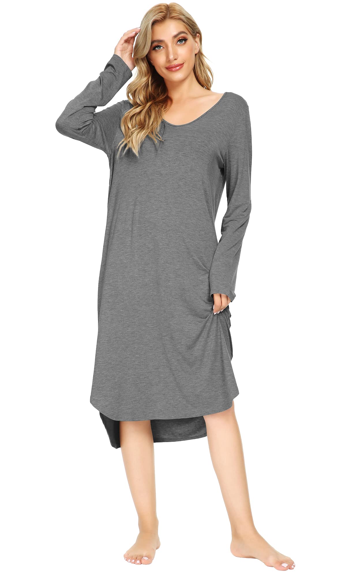 WiWi Bamboo Nightgowns for Women - Soft Long Sleeve Sleep Shirt, Comfy Loungewear & Sleepwear, Plus Size S-4X - Perfect for Relaxing at Home, Lounging & Cozy Nights