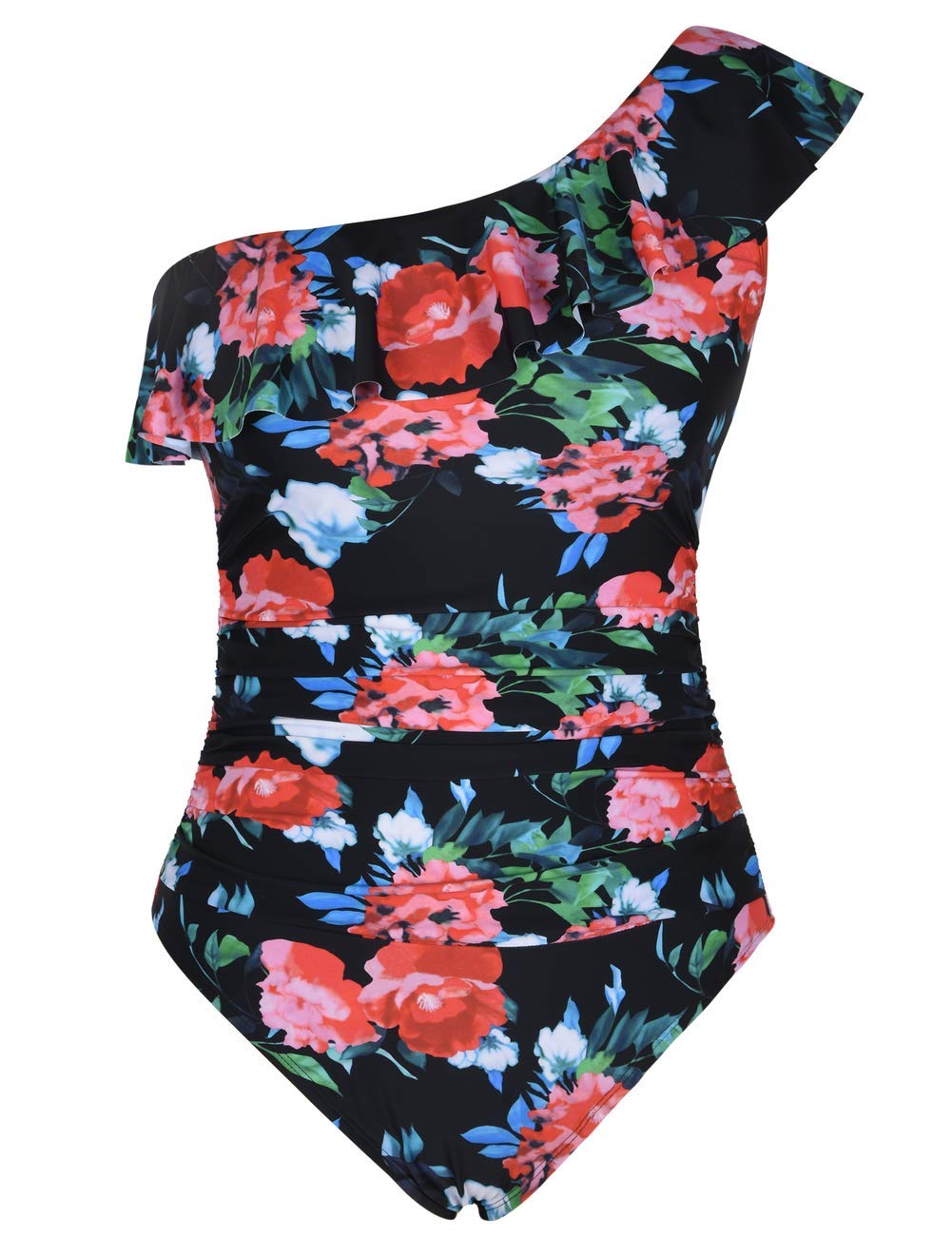Hilor Women's One Shoulder Asymmetric Ruffle Monokini Swimwear - Sexy One Piece Bathing Suit for Beach, Pool & Vacation | Plus Size Swimsuits for Women