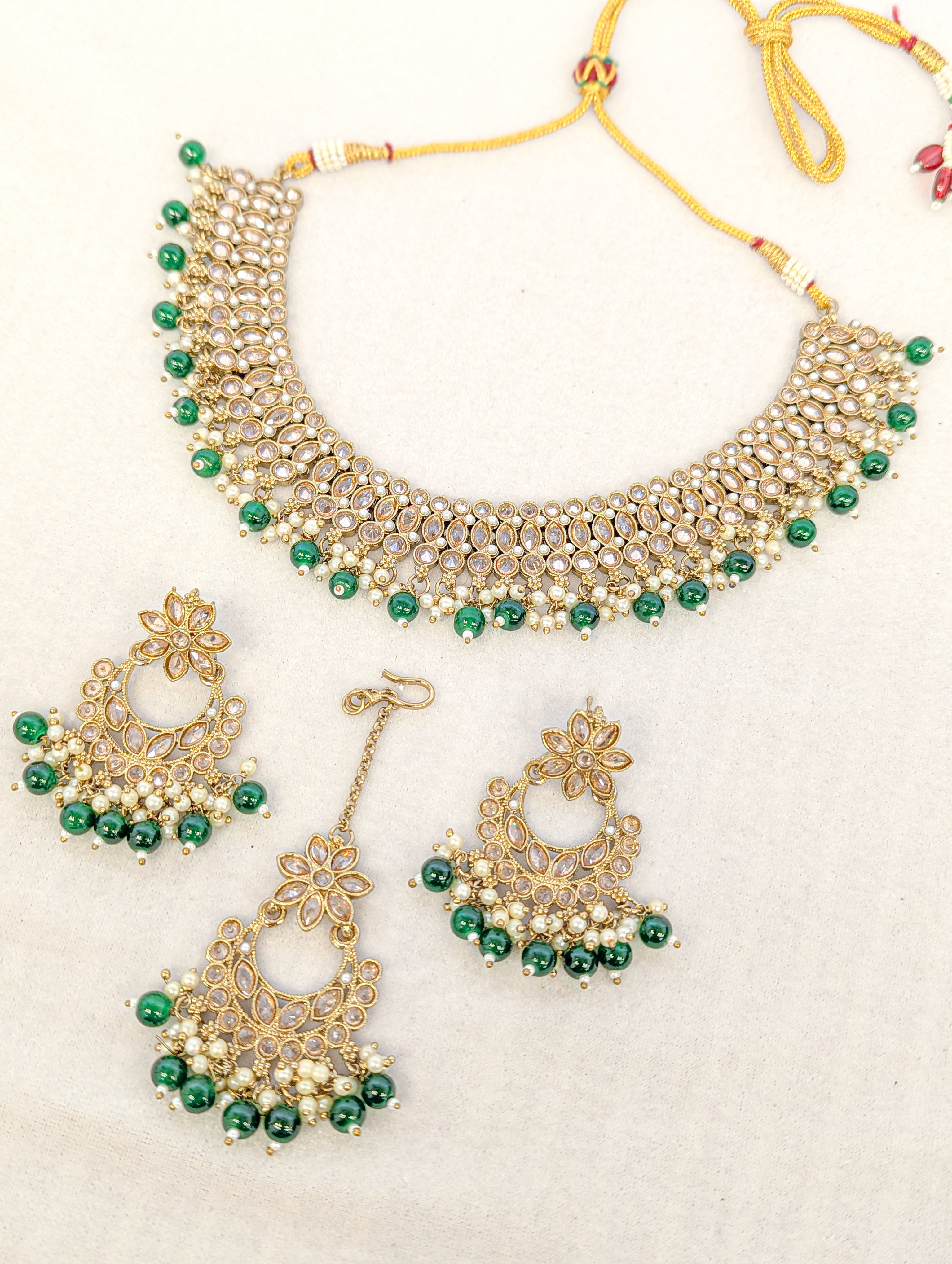 Trisha Polki Full Set Jewelry - Exquisite Handmade Necklace, Earrings & Bracelet Set for Women | Perfect for Weddings, Parties & Special Occasions