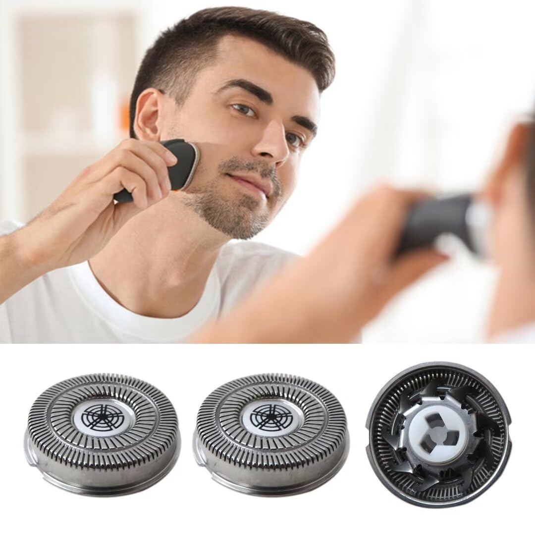 3Pcs Replacement Shaver Heads & 1 Cleaning Brush for Philips SW-S7105 Rotary Electric Shaver - Compatible with Norelco Style B Blades - Perfect for Travel, Home & Office Use