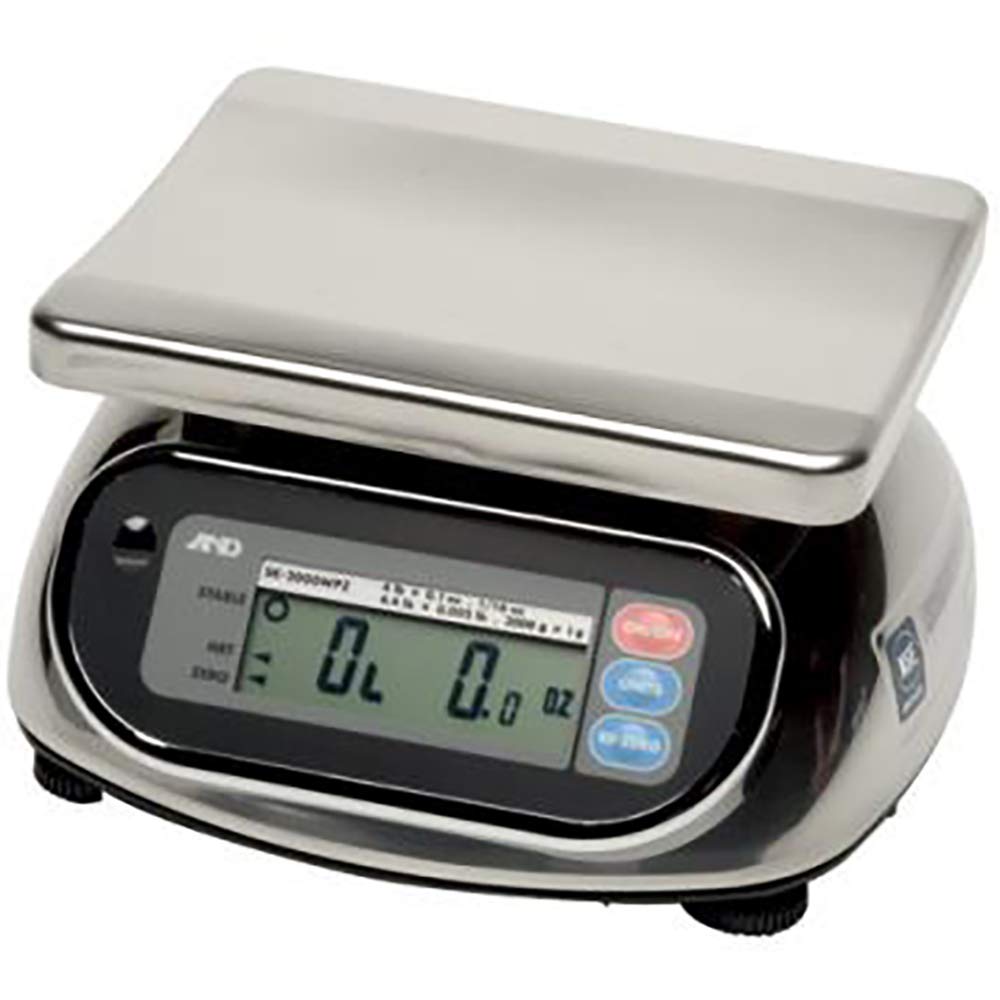 A&D Weighing SK-10KWP Portable Washdown Scale - 10kg Capacity, IP67 Waterproof, Stainless Steel Platform - Perfect for Commercial Kitchens, Food Processing & Industrial Use