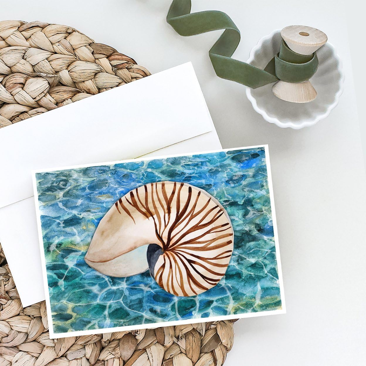 Whimsical Sea Shell & Water Blank Greeting Cards - Pack of 8 A7 Size (5x7) Note Cards with Envelopes | Perfect for Beach Themed Invitations, Thank You Notes & Ocean Lover Gifts