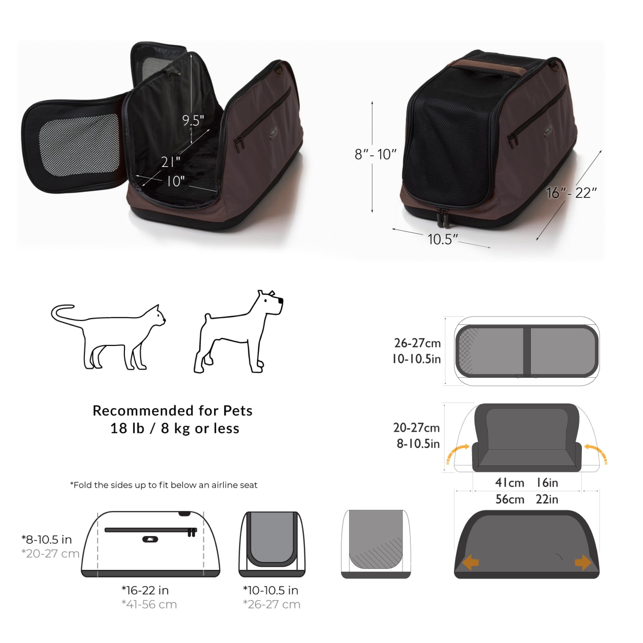 Sleepypod Air - FAA Approved Pet Carrier & Crash-Tested Dog & Cat Car Seat for Small Pets Up to 18 lbs (Dark Chocolate) - Perfect for Air Travel & Road Trips with Your Furry Friend