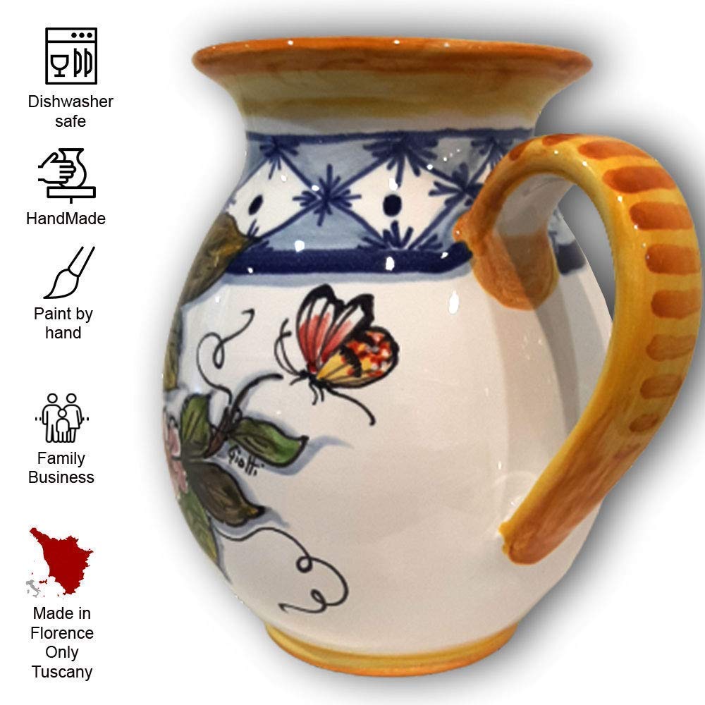 Hand-Painted Italian Ceramic Pitcher Lemon Design - 33 oz Tuscan Kitchen Carafe, Utensil Holder & Wine Dispenser - Authentic Italian Pottery Vase for Home Decor | Perfect for Farmhouse Kitchens, Italian Restaurants & Gift Giving