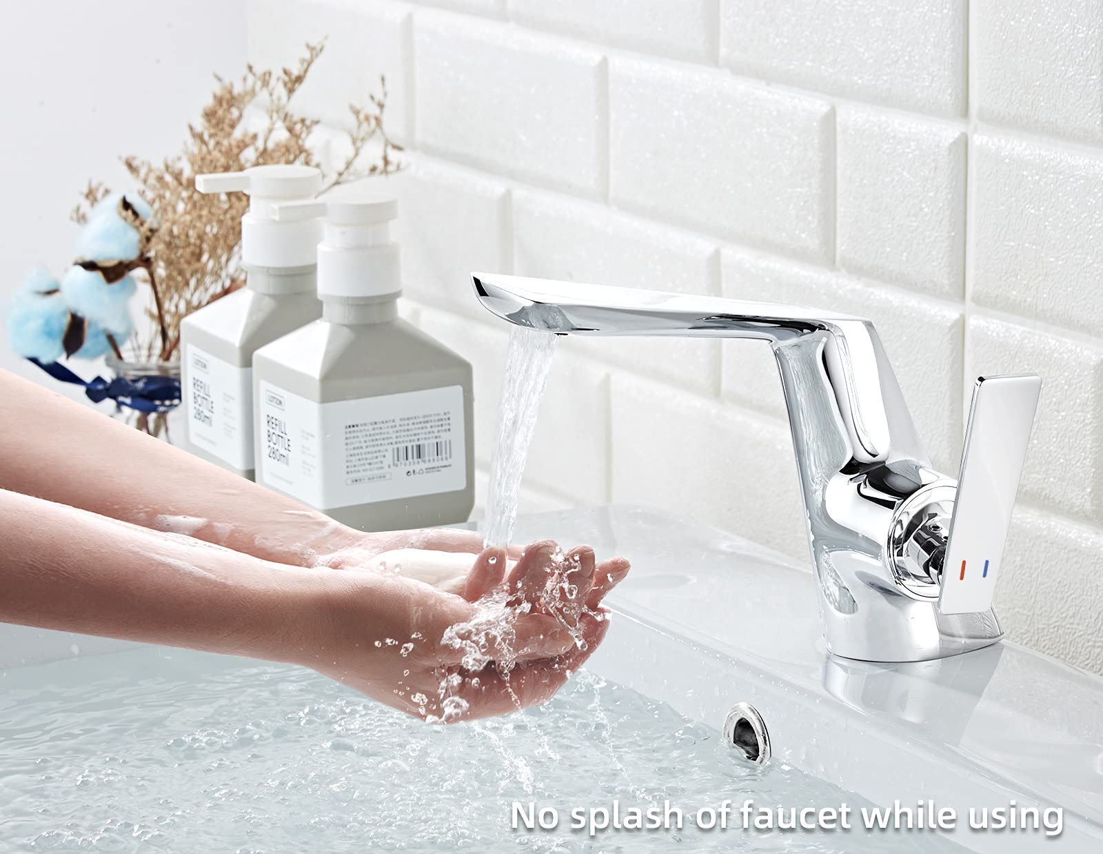 Becola Single Hole Bathroom Sink Faucet - Modern Waterfall Brass Faucet with Single Handle & 3/8