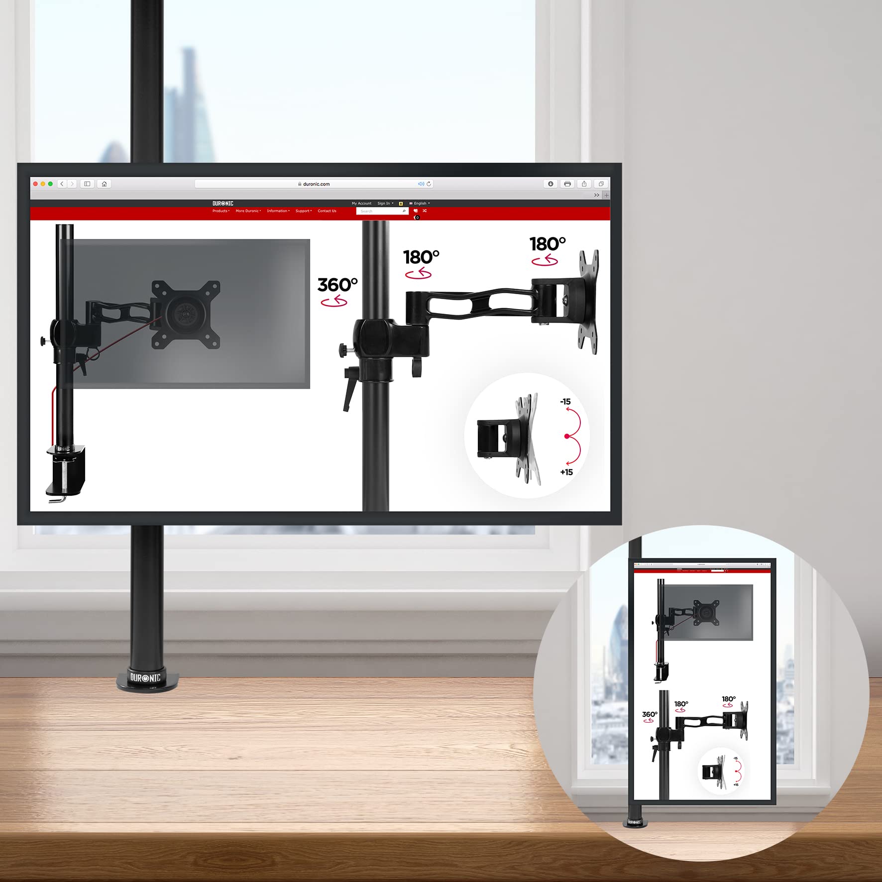 Duronic Single Monitor Arm DMT251X2 - Adjustable Height Monitor Stand with 100cm Pole & C-Clamp | Fits 13-27