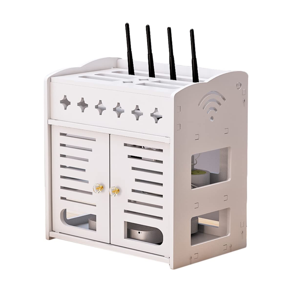 WiFi Router Wall Mount Storage Shelf - Wood & Plastic Cable Management Box for Set-Top Box, Modem & Decorative Display | Home Office & Entertainment Center Organization