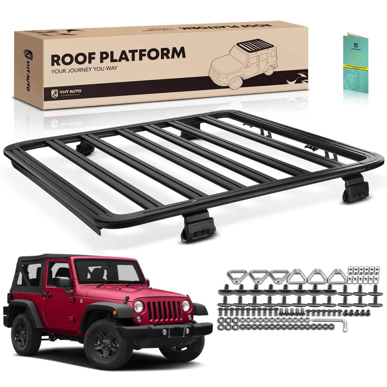 YHTAUTO Heavy-Duty Aluminum Alloy Car Roof Rack Cargo Carrier - Fits Jeep Wrangler JK/JL (2007-2023) & Gladiator (2019-2023) with Hard Top - 200 lbs Capacity - Perfect for Rooftop Tents, Kayaks, Bikes, Snowboards & Outdoor Adventures