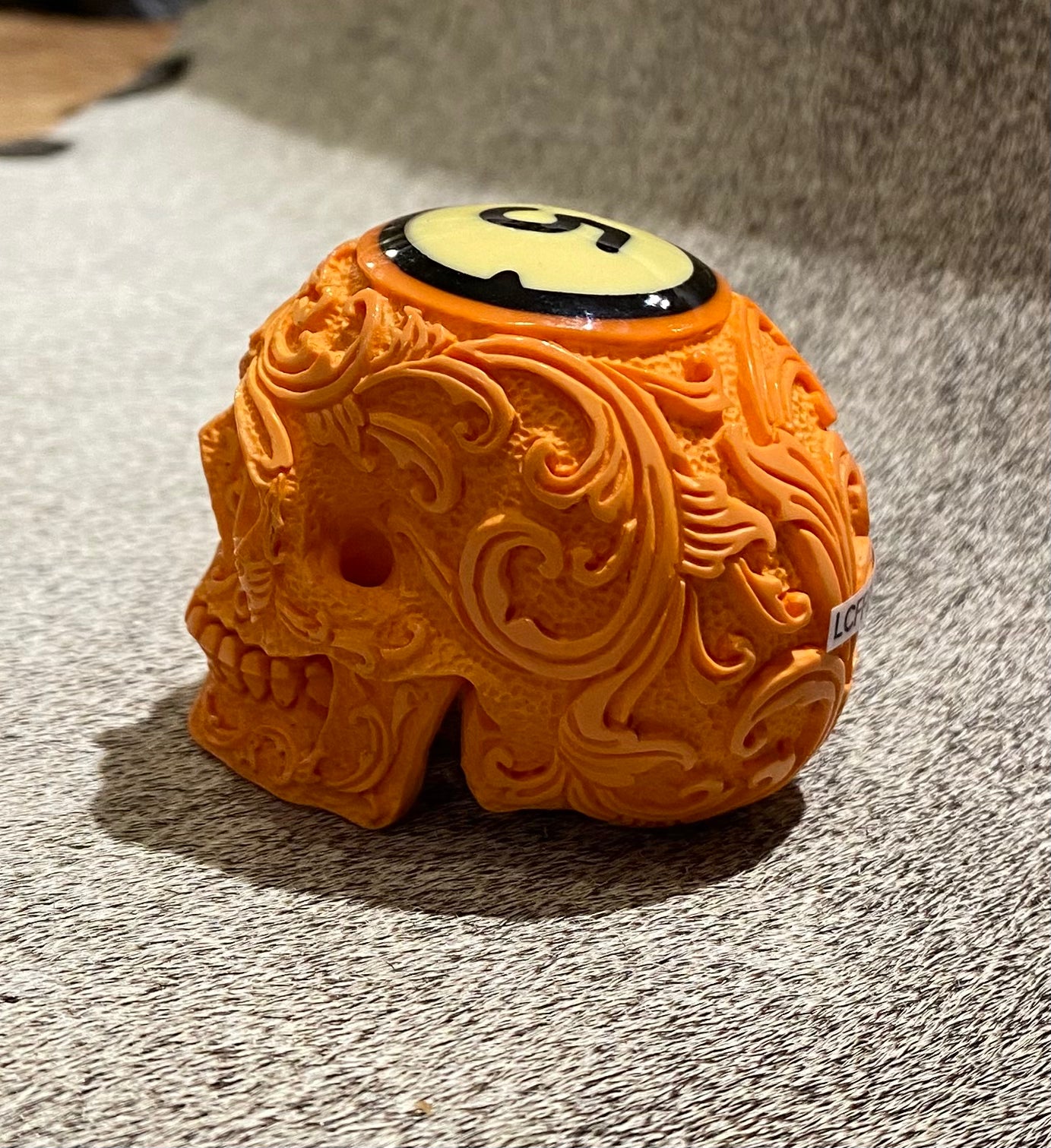 Hand Carved Flower Pool Ball Skull #5 - Unique Billiard Accessory for Game Room Decor & Halloween Party Props
