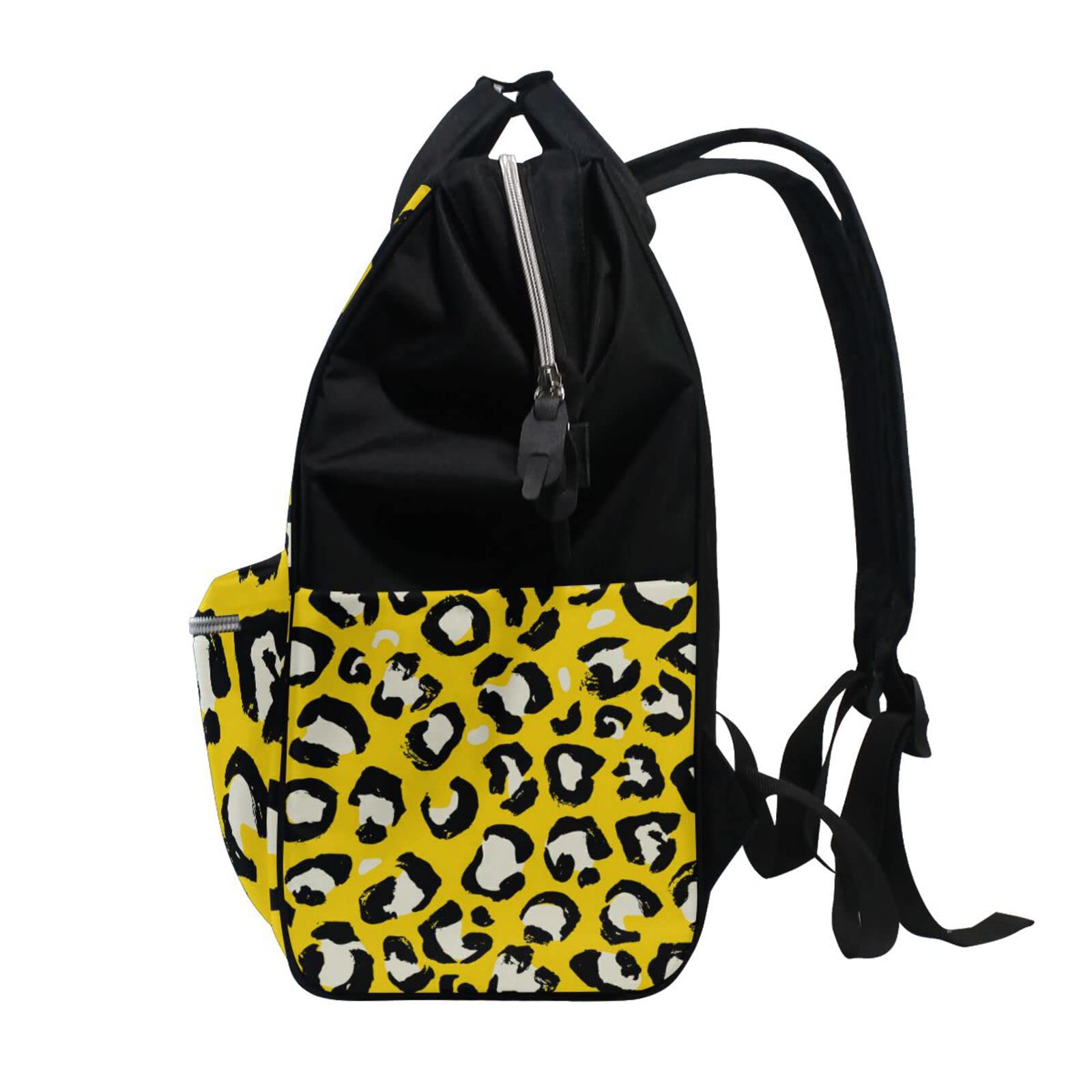 **MCHIVER Personalized Diaper Backpack for Moms - Custom Name Yellow Leopard Print Baby Changing Bag, Travel & Nursing Essentials Organizer - Perfect for Daycare, Outings & Hospital Visits**