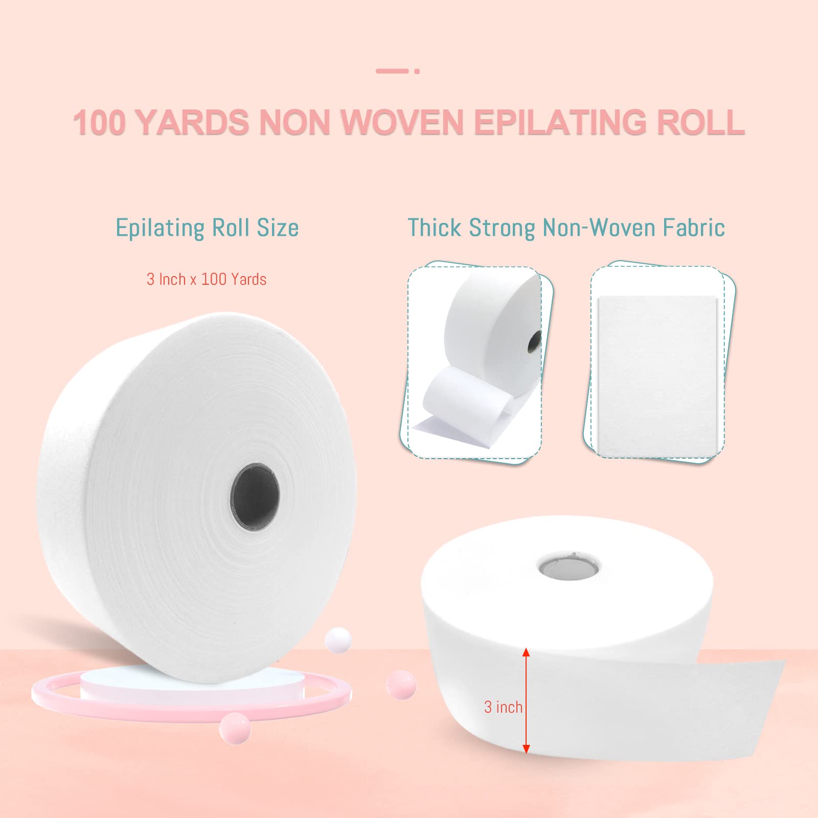 100 Yard Non-Woven Disposable Wax Strips for Body & Face Hair Removal - Gentle Epilating Roll for Smooth Skin at Home or Salon