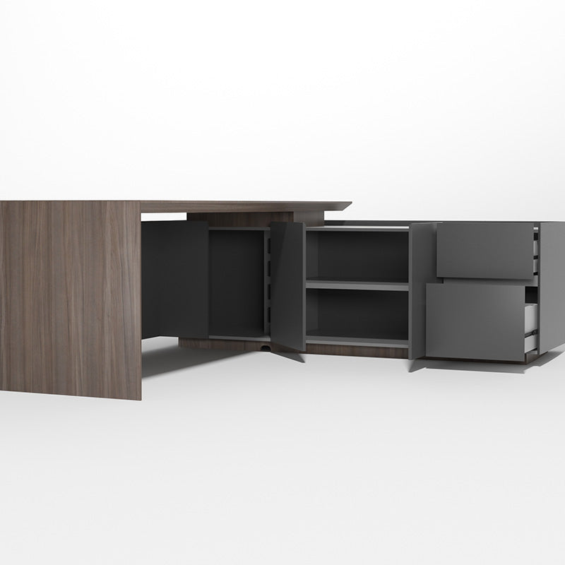 Premium ARMANDO Executive Desk 220cm with Right Return in Hazelnut & Grey - Modern Office Furniture for Home & Business Workspaces