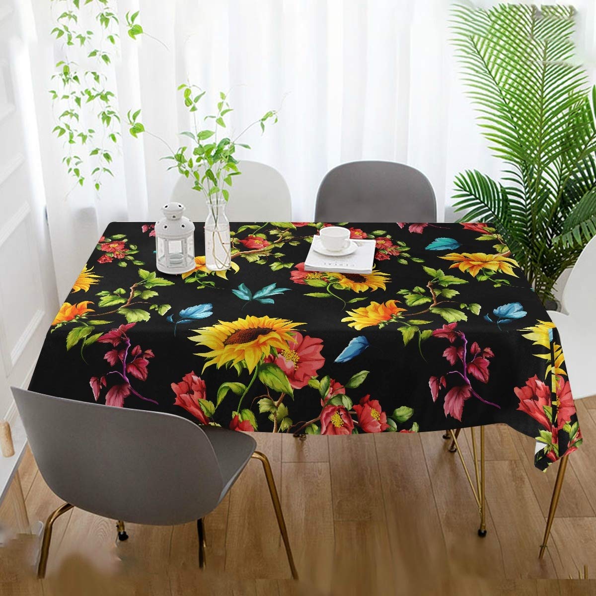 Sunflower & Pomegranate Print Tablecloth - 60x108 Inch Rectangle Table Cover for Outdoor Dining, Weddings & Parties - Waterproof Table Protector for Patio, Picnic & Home Decor