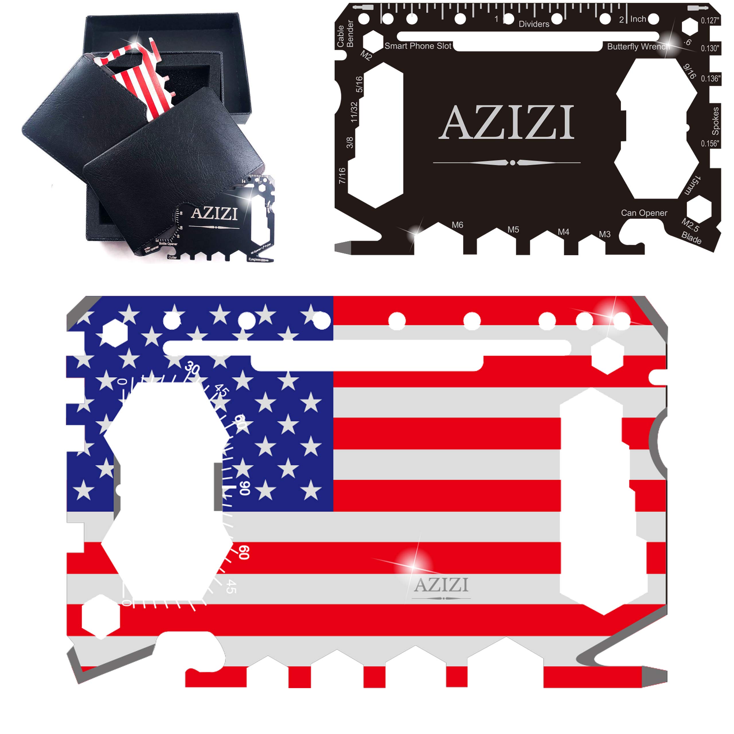 2021 Wow Fashions AZIZI 46-in-1 Credit Card Multitool - Best Holiday Gifts & Stocking Stuffers for Men - Compact EDC Survival Gear with Bottle Opener, Screwdriver & Phone Stand - Perfect for Camping, Travel & Everyday Carry (EDC)