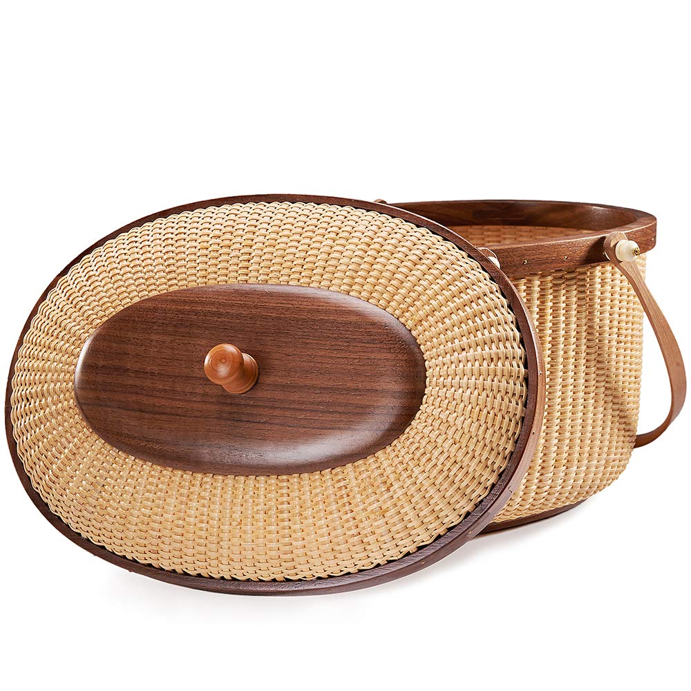 Handmade Nantucket Style Rattan Picnic Basket with Two Swing Handles - Woven Sewing Storage Tote Bag for Women | Perfect for Beach Outings, Picnics, and Home Decor