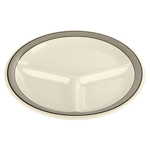 Heavy-Duty 3-Compartment Divided Plastic Plates - 10.25 Inch Black Serving Trays - Set of 12 - Durable Reusable Meal Prep Containers for Cafeteria, School Lunches & Catering Events