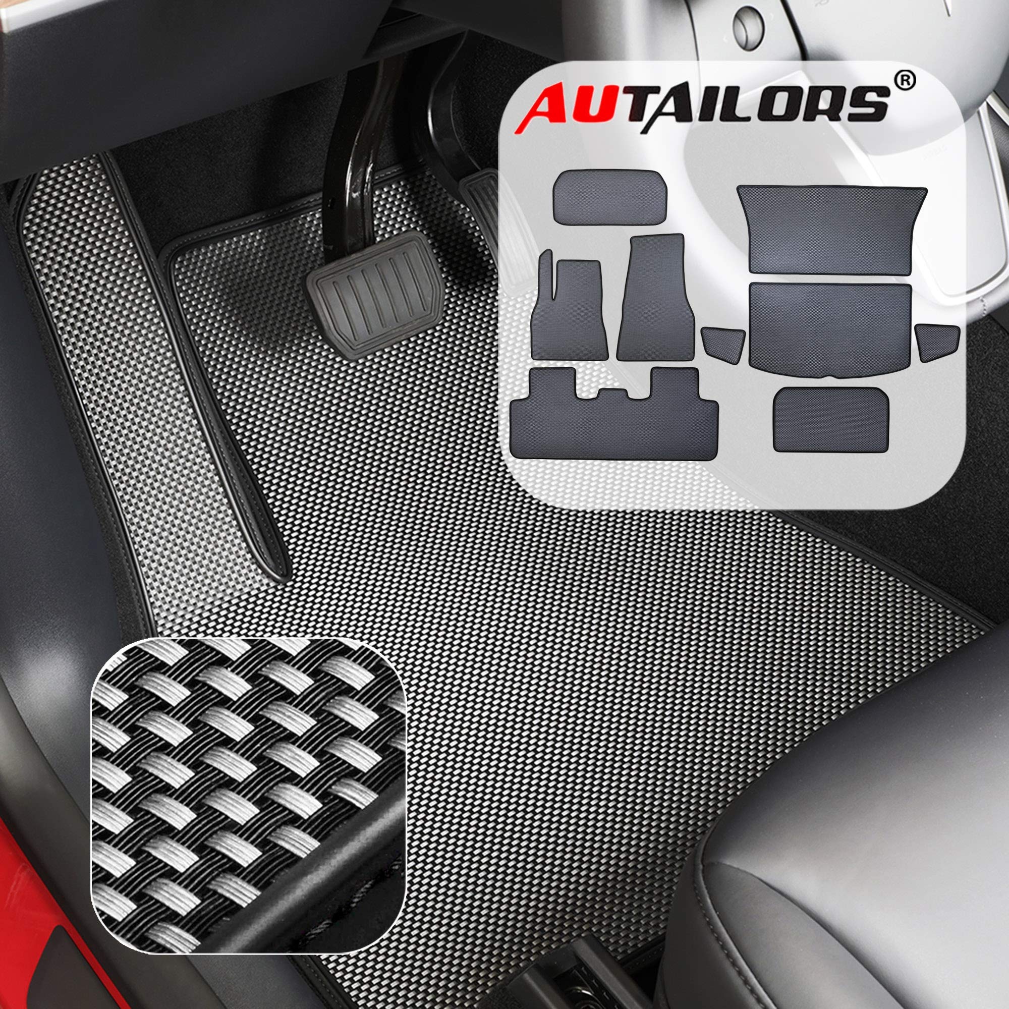 Premium 5-Seat Tesla Model Y All-Weather Floor Mats (2020 Long Range) - Waterproof, Lightweight, Odorless - 9-Piece Set - Made in USA - Perfect for Daily Commuting, Road Trips & Winter Protection