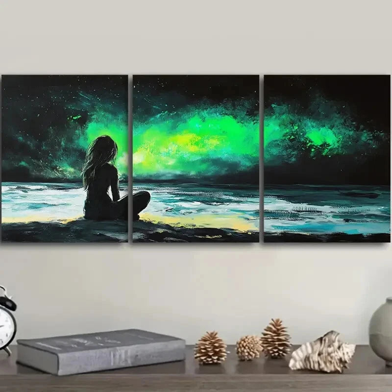 3-Piece Aurora Borealis Metal Art Print Set - Ready to Hang Wall Decor for Living Room, Bedroom & Office