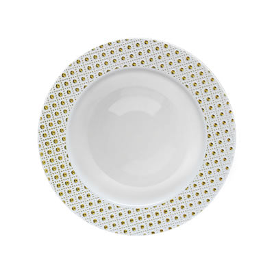 Elegant White and Gold Round Plastic Plates - Set of 12 Disposable Dinner Plates for Parties, Weddings & Events - Durable & Stylish Sphere Design - Perfect for Catering, Picnics and Home Decor