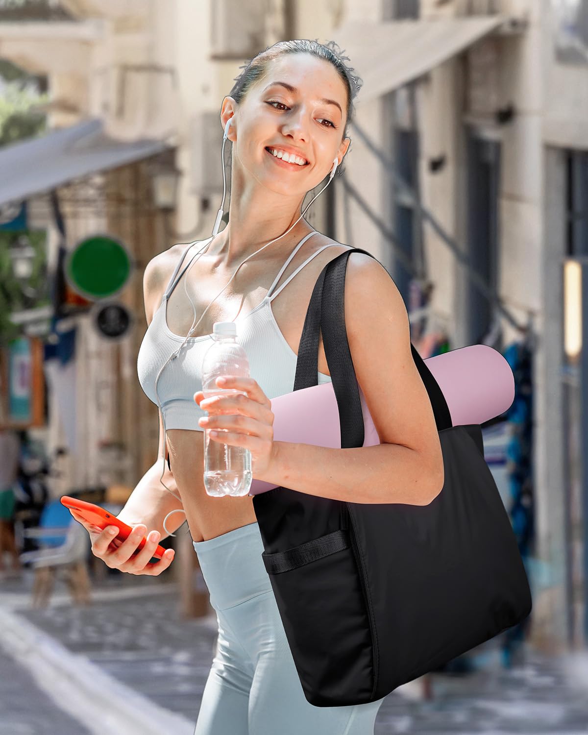 ETRONIK Women's Tote Bag for Work & Gym - Large Yoga Tote with Laptop Compartment & Yoga Mat Strap - Perfect for Nurses, Yoga, Sports, Travel & School - Durable Work Bag for Professionals & Students