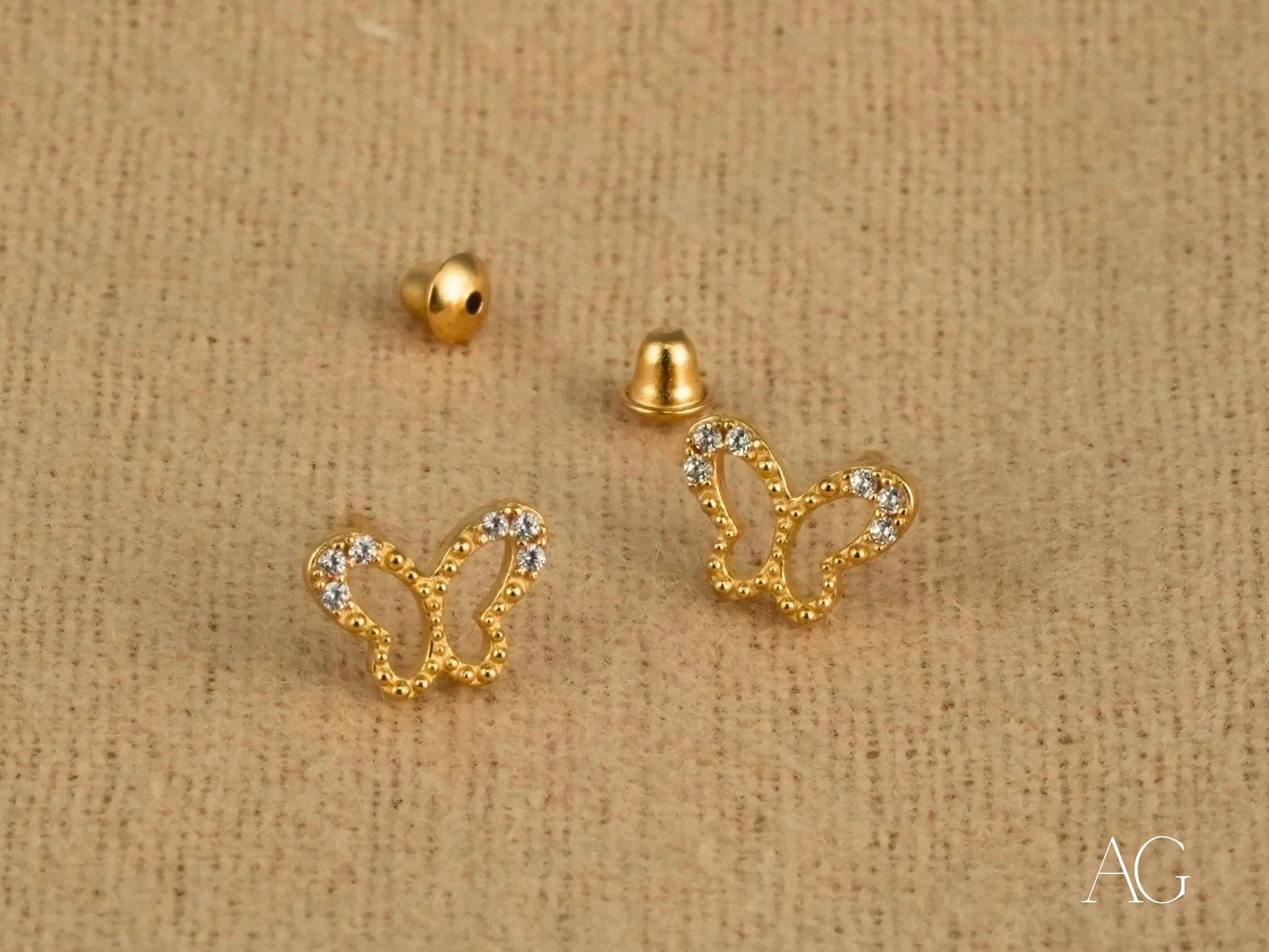 18K Gold CZ Butterfly Stud Earrings for Women - Elegant Cubic Zirconia Butterfly Jewelry - Perfect for Weddings, Parties & Everyday Wear