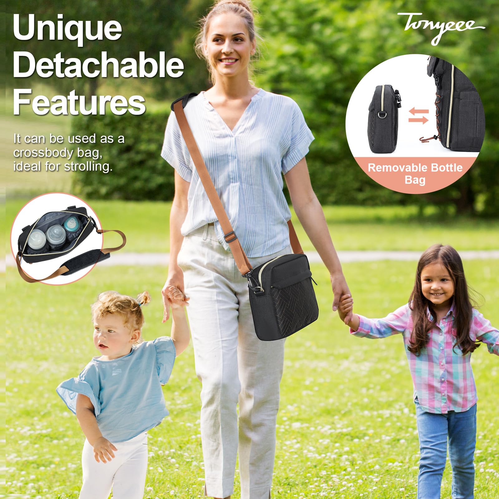 **Premium Diaper Backpack for Travel - Large Waterproof Baby Bag with Removable Crossbody Strap & Changing Pad - Unisex Diaper Backpack for Parents - Perfect for Daycare, Airplane & Family Outings (Black)**