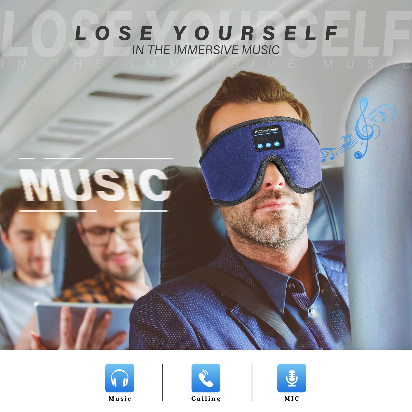 3D Bluetooth Sleep Headphones Mask - Ultra Thin Wireless Headband with Built-in Speakers & Mic for Insomnia Relief, Travel & Meditation | Washable & Hands-Free (Blue)