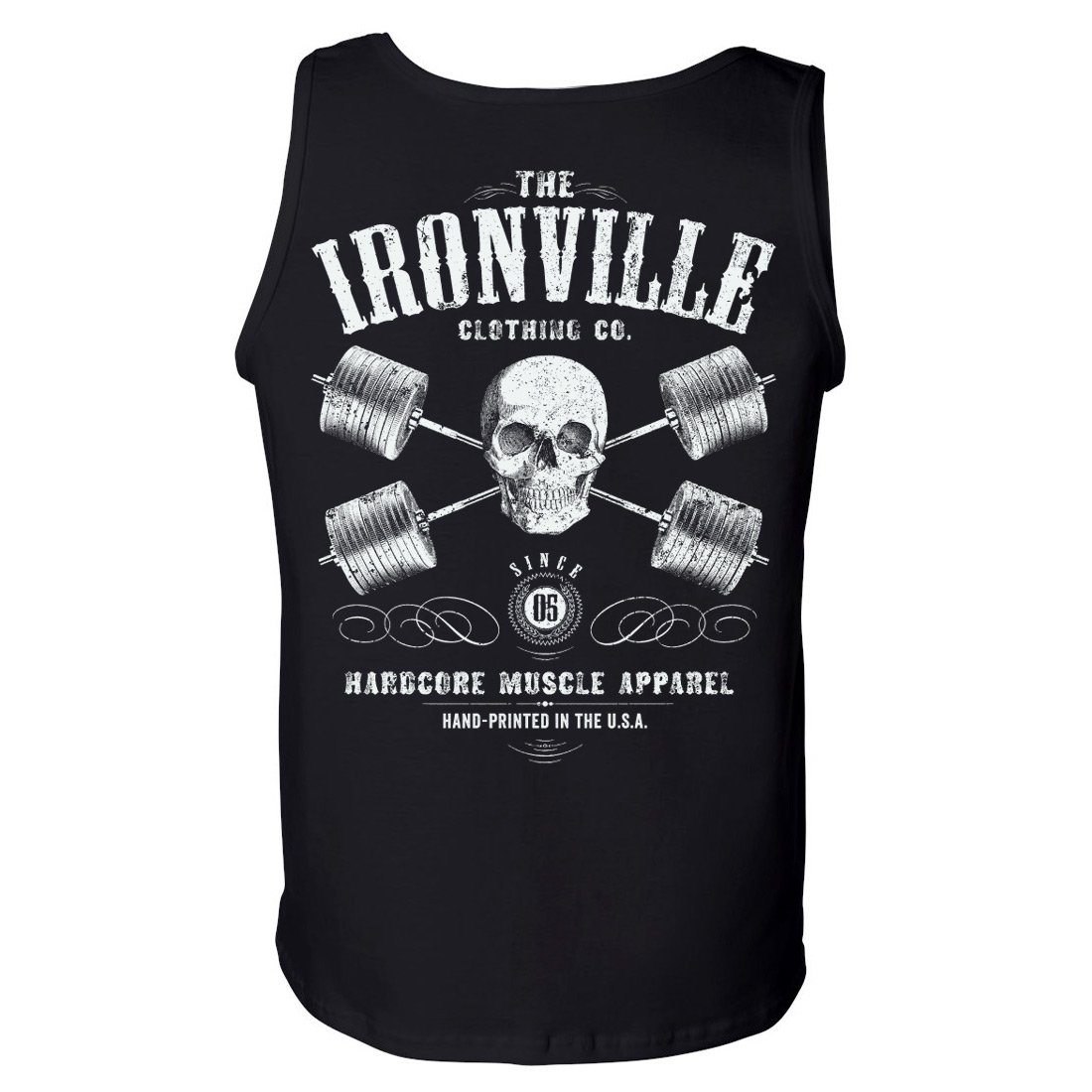 Ironville Heavy Iron Outlaw Skull Barbell Workout Tank Top for Powerlifting & Gym Training - Men's Fitness Apparel for Weightlifting & Strength Training