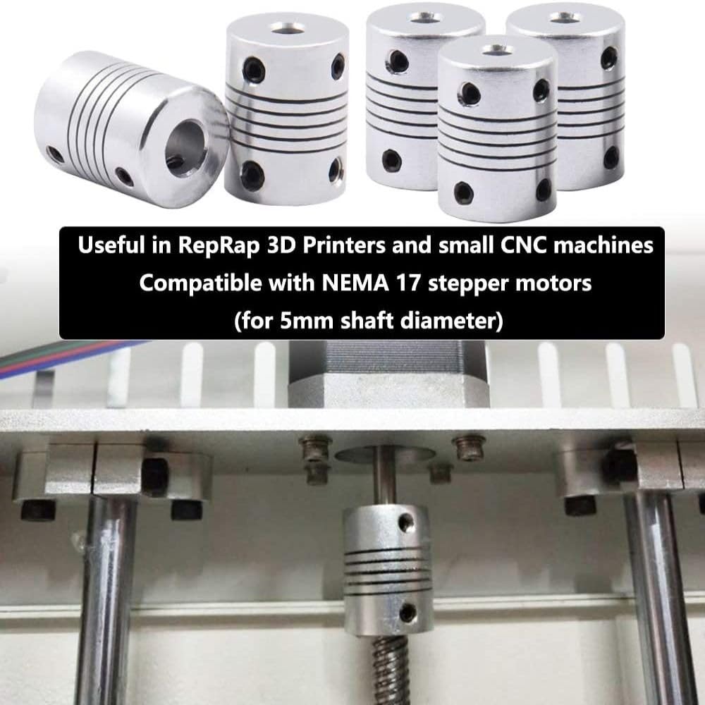 Aluminum Alloy Flexible Couplings for 3D Printers - 5pcs High Precision Joint Connectors - Perfect for CNC Machines, Robotics & DIY 3D Printing Projects