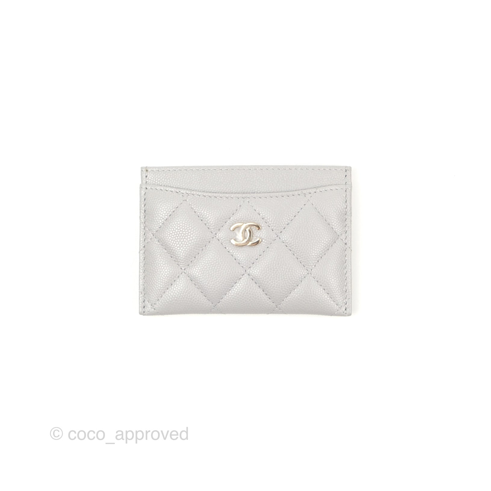 Chanel Classic Flat Card Holder in Grey Caviar Leather with Gold Hardware - Perfect for Everyday Use & Luxury Gift Giving