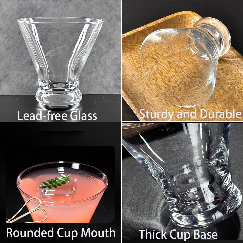 Stemless Martini Glasses Set of 4 - 8oz Cocktail Glasses for Margarita, Wine & Champagne - Durable Barware for Home Entertaining, Parties & Restaurants