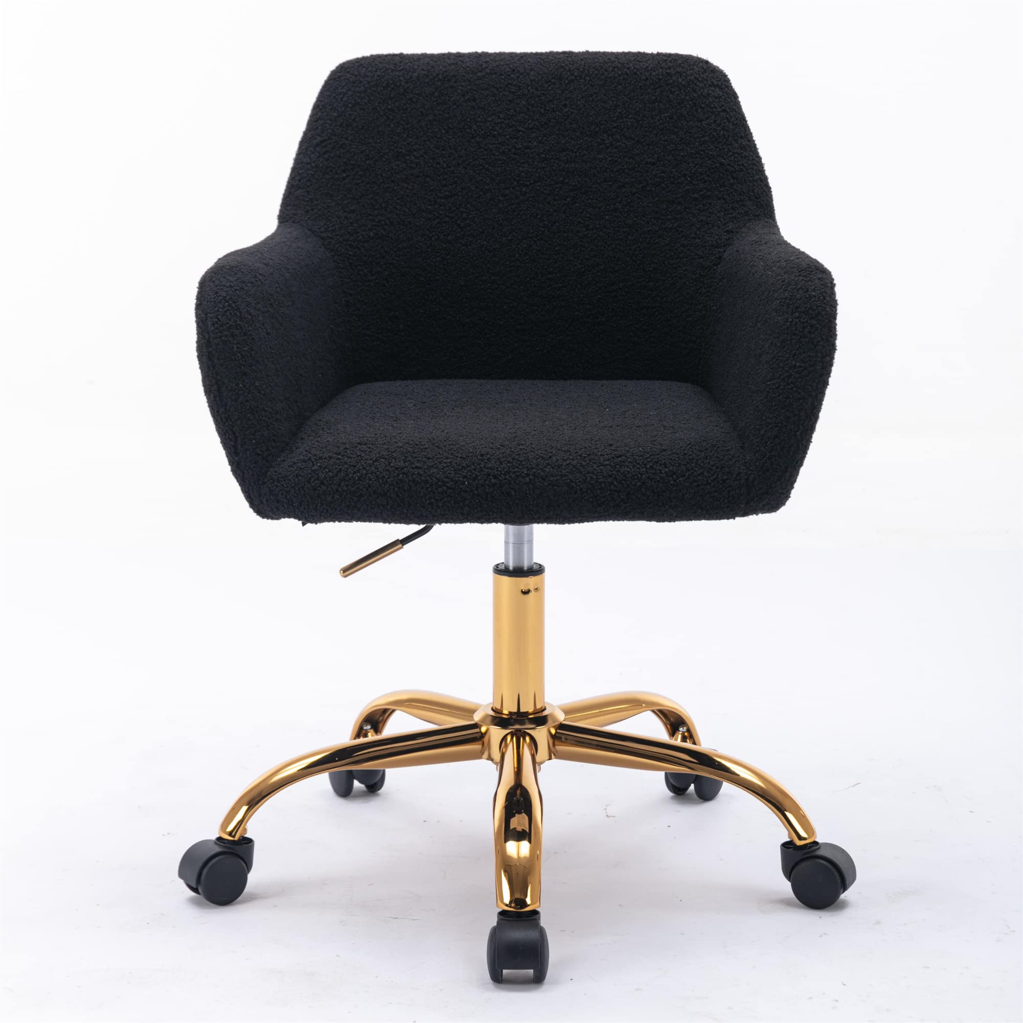 Black Vanity Desk Chair - Small Adjustable Swivel Chair with Golden Metal Legs for Bedroom, Makeup, Living Room, Home Office & Dressing Table - Modern Accent Chair for Women & Girls