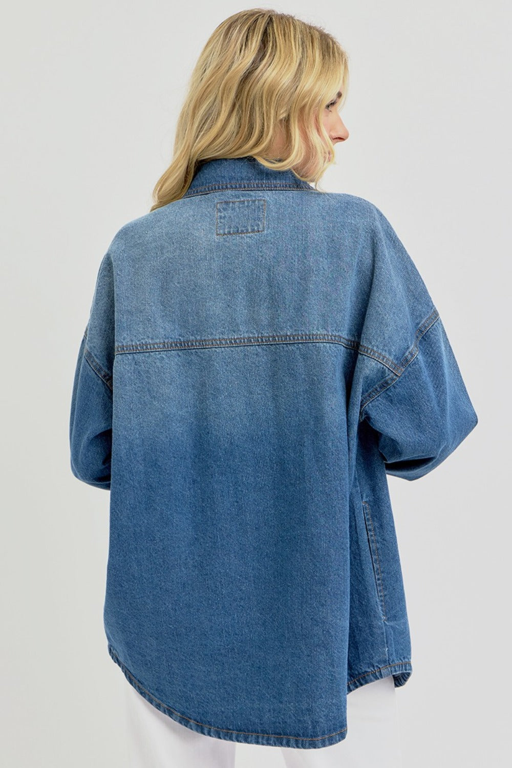 Men's Full Size Snap Down Long Sleeve Denim Shacket Jacket - Casual Overshirt for Fall & Winter Layering