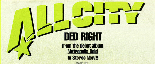 All City Ded Right Vinyl Record (12 Inch, Promo Edition, VG+ Condition) - Perfect for DJs, Collectors & Music Enthusiasts