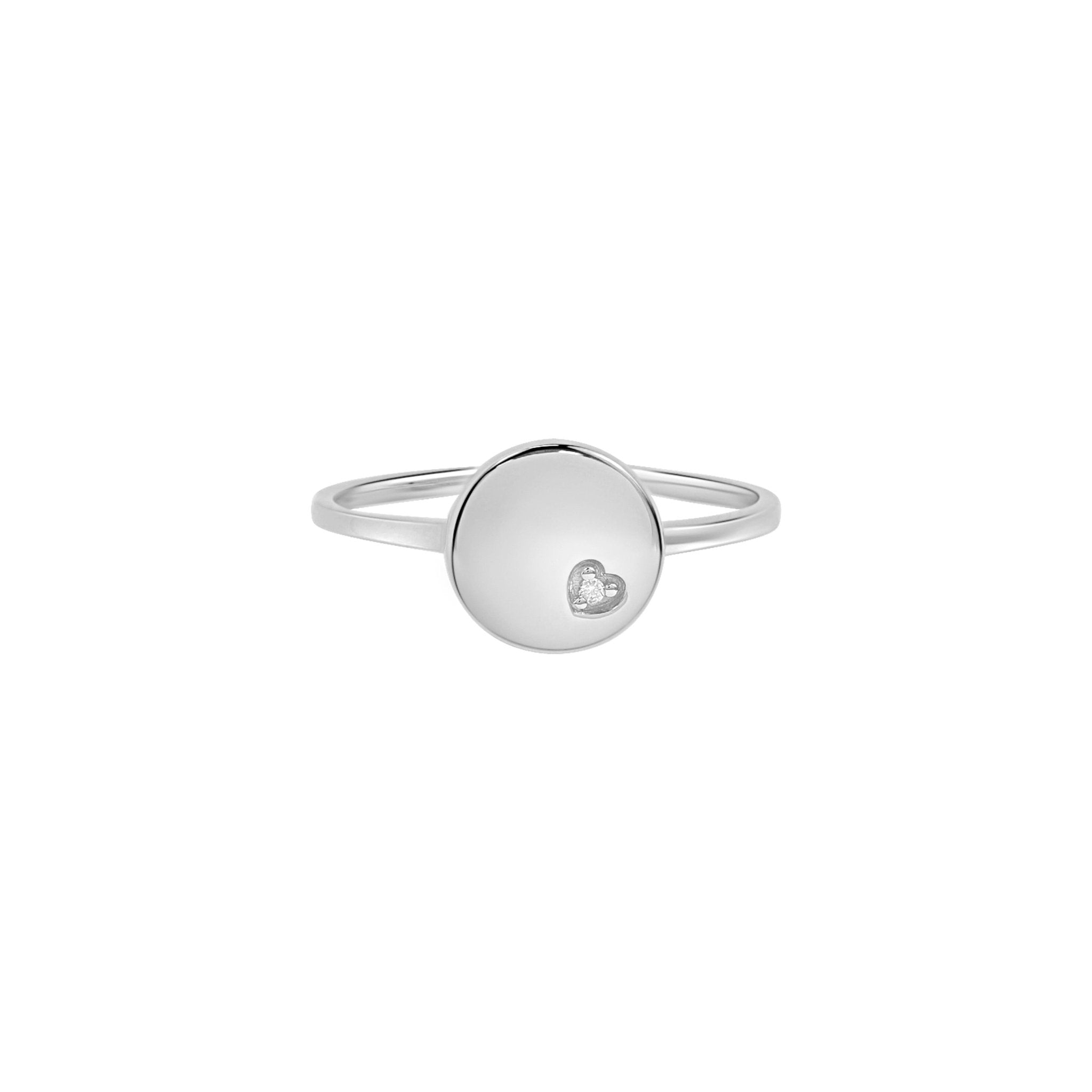 14k White Gold Diamond Heart Signet Ring for Women - Elegant Jewelry Gift for Valentine's Day, Anniversary & Special Occasions
