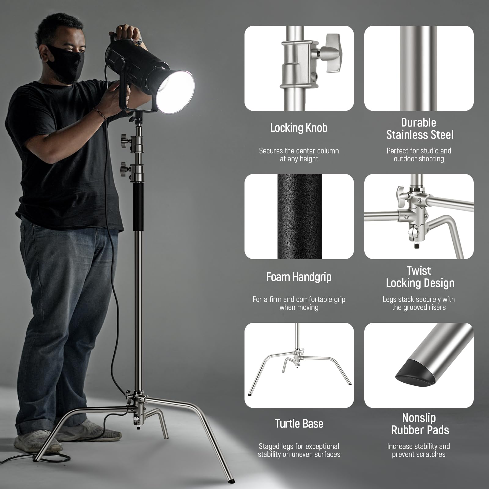 Neewer Heavy Duty 13ft/4m Adjustable Metal Light Stand with Spring Cushion - 1/4