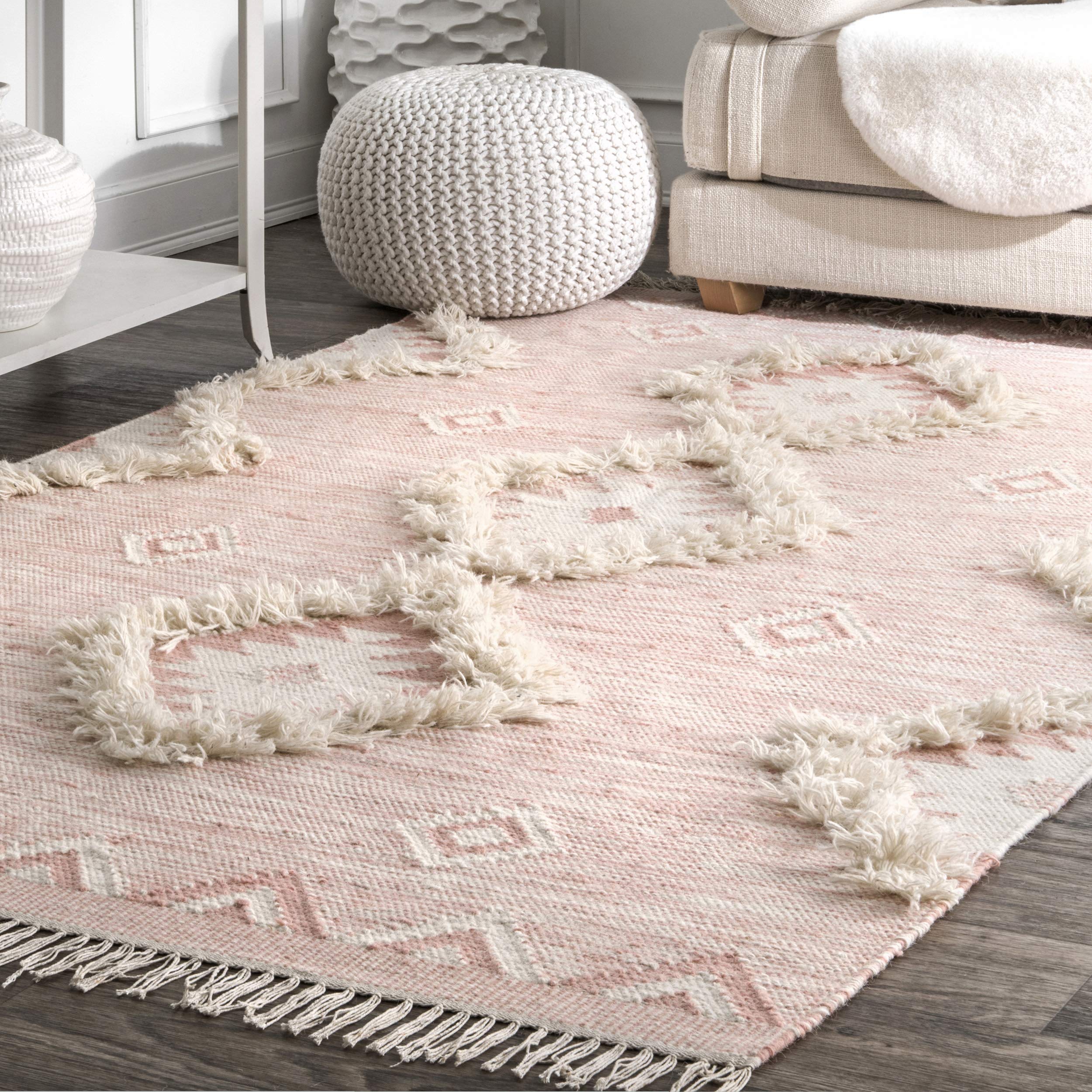 nuLOOM Savannah Moroccan Fringe Area Rug 9' x 12' Pink - Boho Chic Living Room Rug, Soft Plush Bedroom Carpet for Home Decor