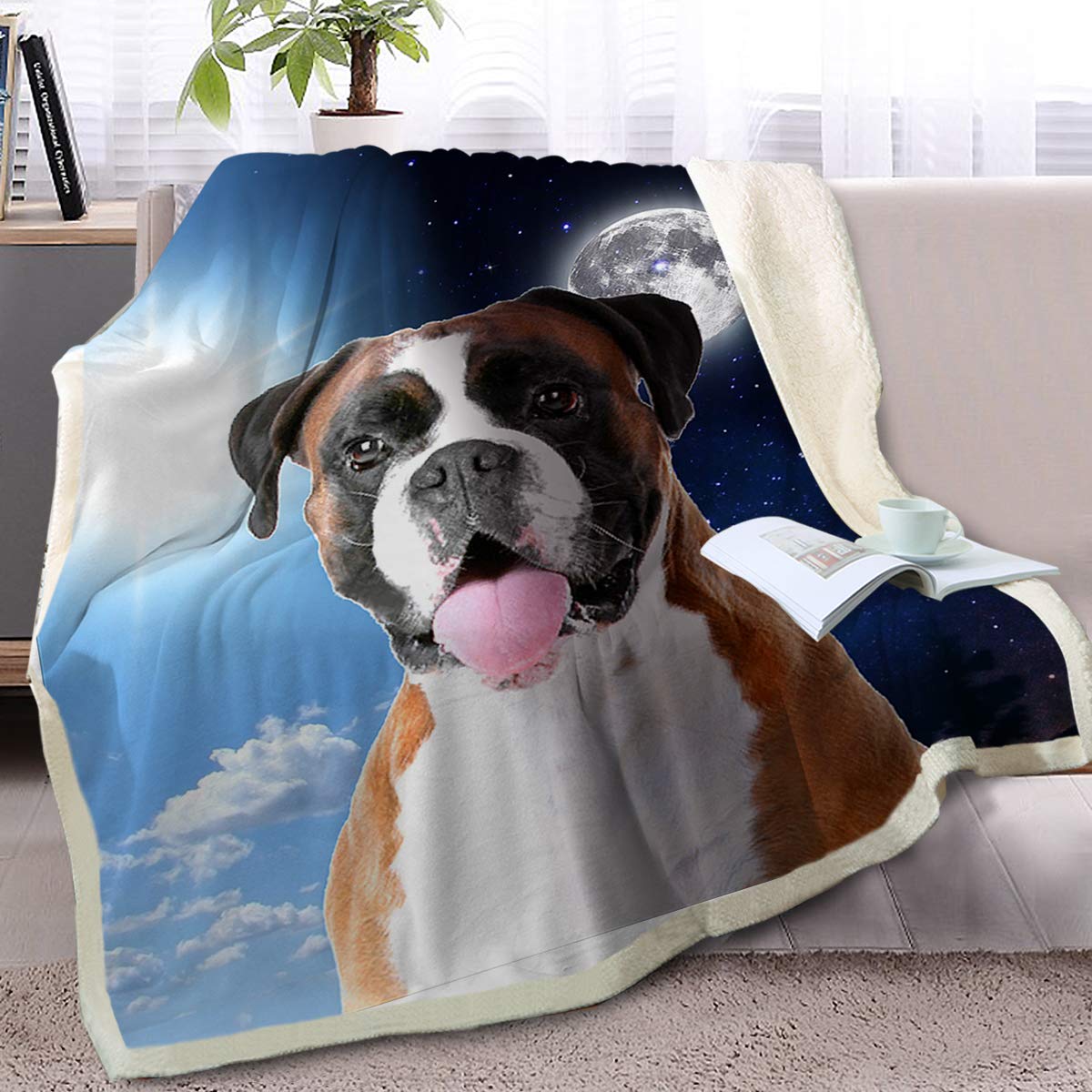 BlessLiving Big Puppy Print Sherpa Fleece Blanket - Cute Dog Against Blue Sky Design, 60x80 Inches, Soft Cozy Throw for Kids & Adults - Perfect for Sofa, Bed, Couch, Camping & Gift Giving