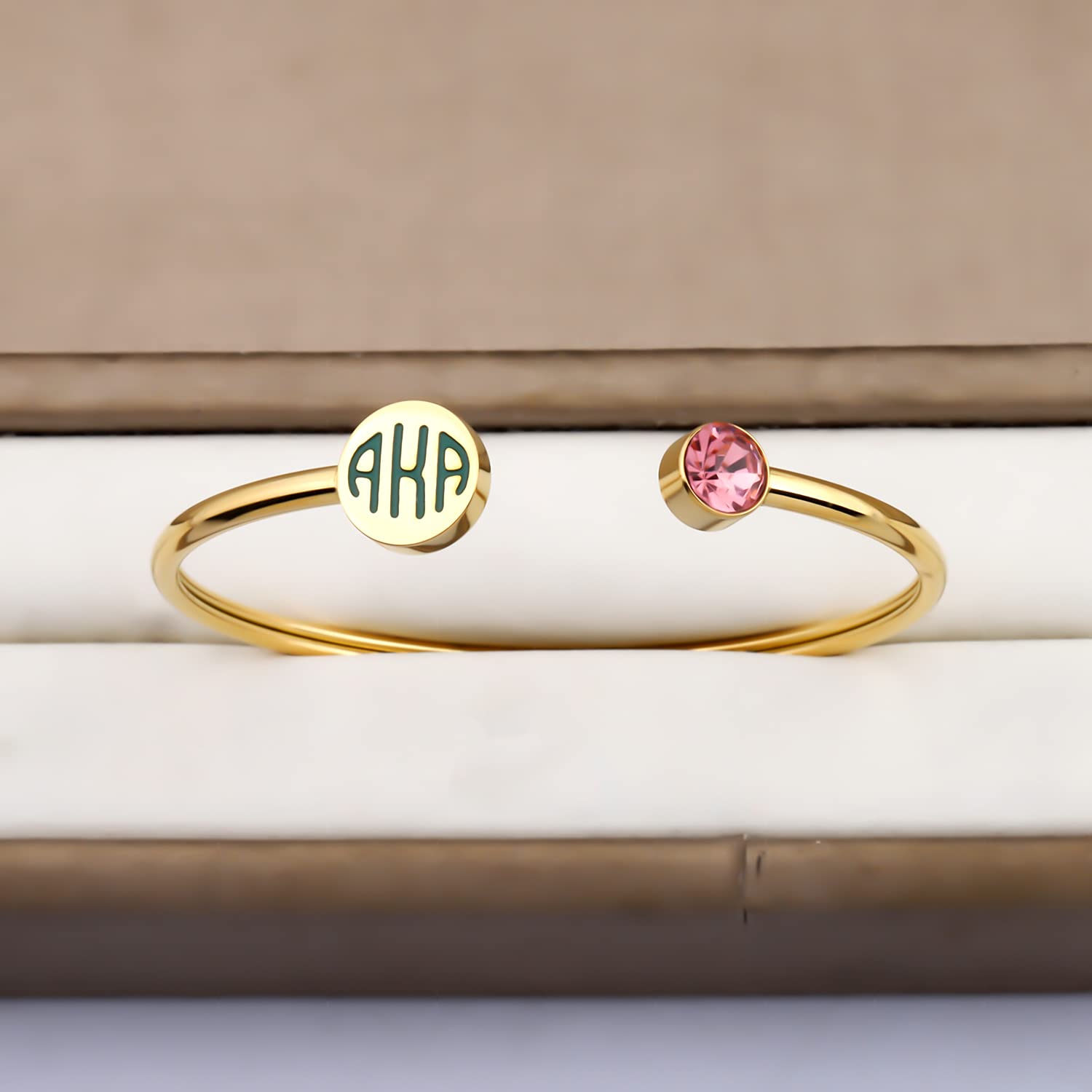 FAADBUK Sorority Pink Zircon & Green Bracelet - Elegant Graduation Jewelry for Women | Perfect for Sorority Events, Graduation Gifts & Everyday Wear