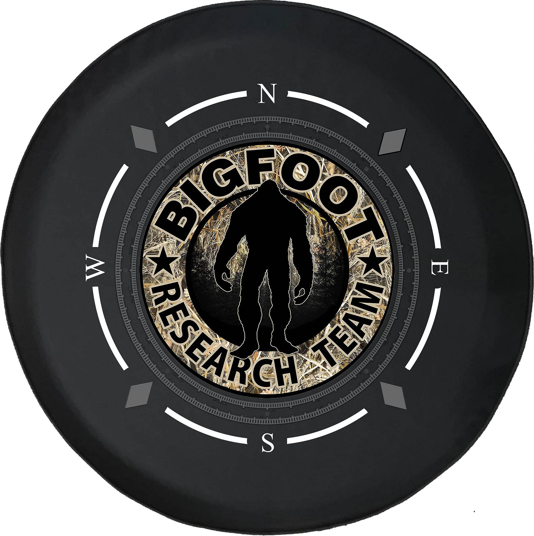 American Unlimited Spare Tire Cover with Compass & Bigfoot Design - Universal Fit for SUVs, Trailers, RVs & Most Vehicles | Durable Wheel Protection for Off-Road Adventures & Camping Trips
