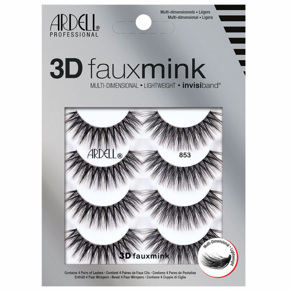 Ardell 3D Faux Mink Lashes #853 - 4 Pack Natural Looking False Eyelashes for Dramatic Volume & Length - Perfect for Parties, Weddings & Special Occasions