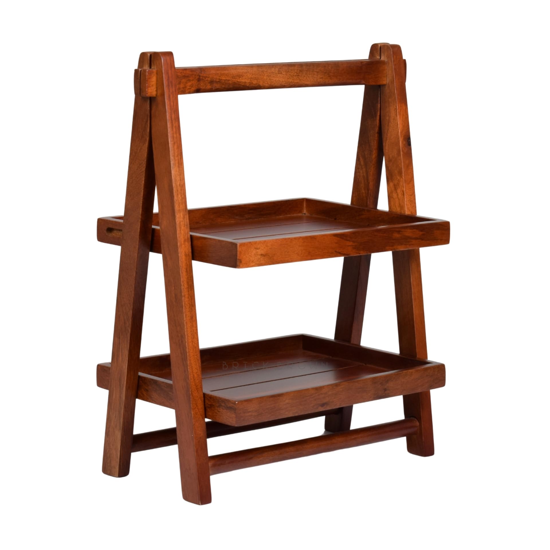 Brick Brown ® Handcrafted Premium Foldable Wooden Organizer with Double Tray | Wooden Grocery Rack - Small Mahogany Rectangular (16x12x8.3 inches) | Perfect for Kitchen Countertops, Pantry Storage & Office Desk Organization