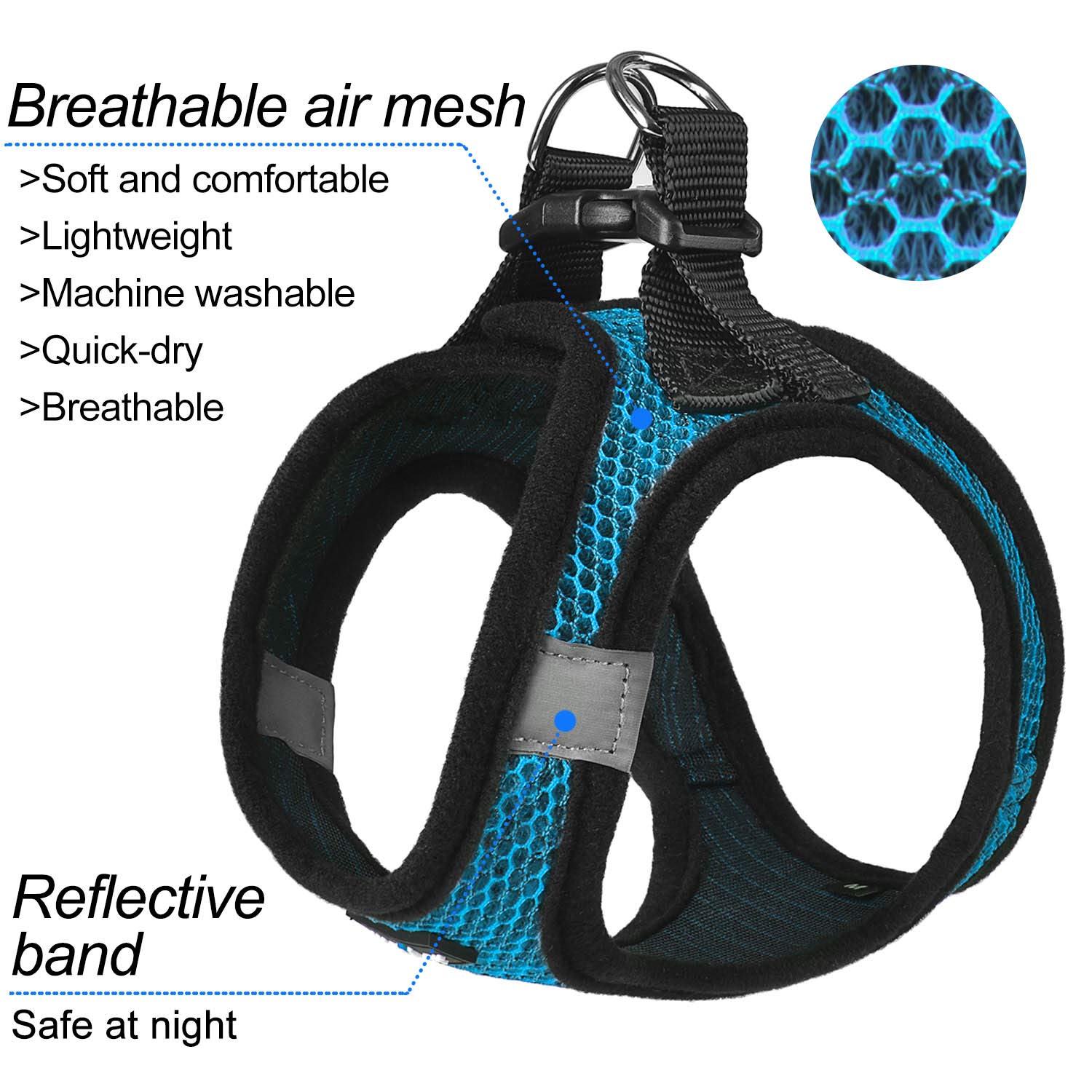 Breathable Step-in Dog Harness for Small & Medium Dogs - Comfortable Puppy & Cat Vest in Blue | Perfect for Walking, Training & Outdoor Adventures