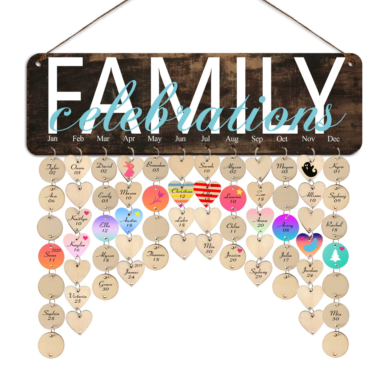 Family Birthday Calendar Plaque with Reminder Tags - Personalized Wall Hanging Gift for Grandma & Mom | Perfect for Home Decor, Anniversary & Holiday Gifts