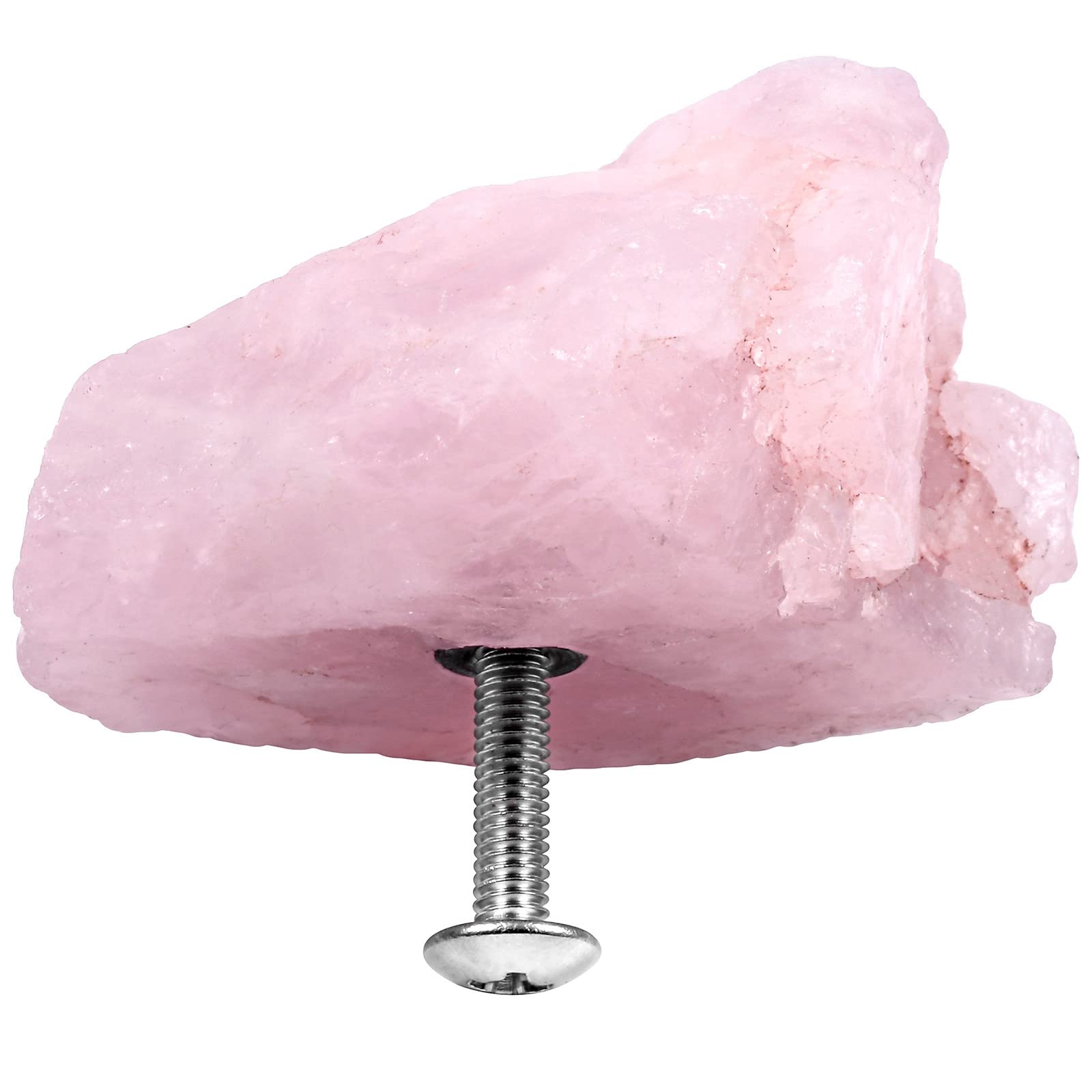 Amogeeli 2 Pack Natural Raw Rose Quartz Crystal Cabinet Knobs - Rough Stone Dresser Drawer Pull Handles with Screws for Bedroom, Bathroom & Closet Organization