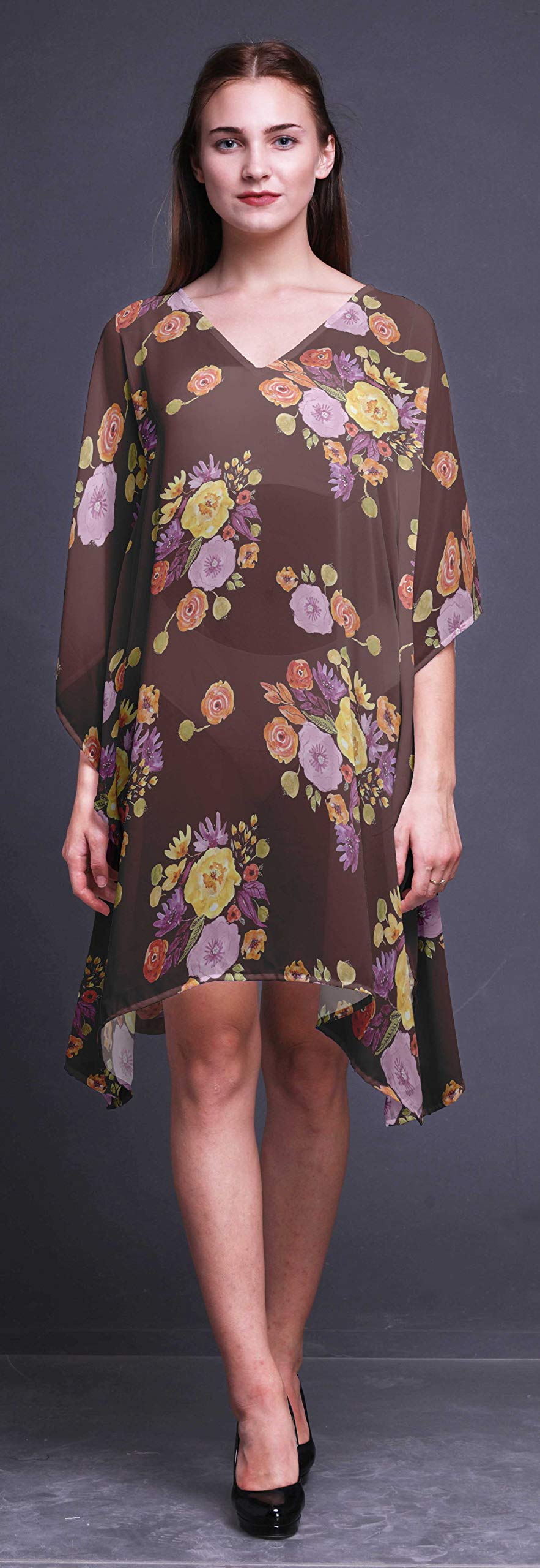 Bimba Women's Short Caftan Midi Dress - Beach Cover Up, Swimwear Cover Up, Summer Boho Kaftan Dress for Pool, Vacation & Resort Wear