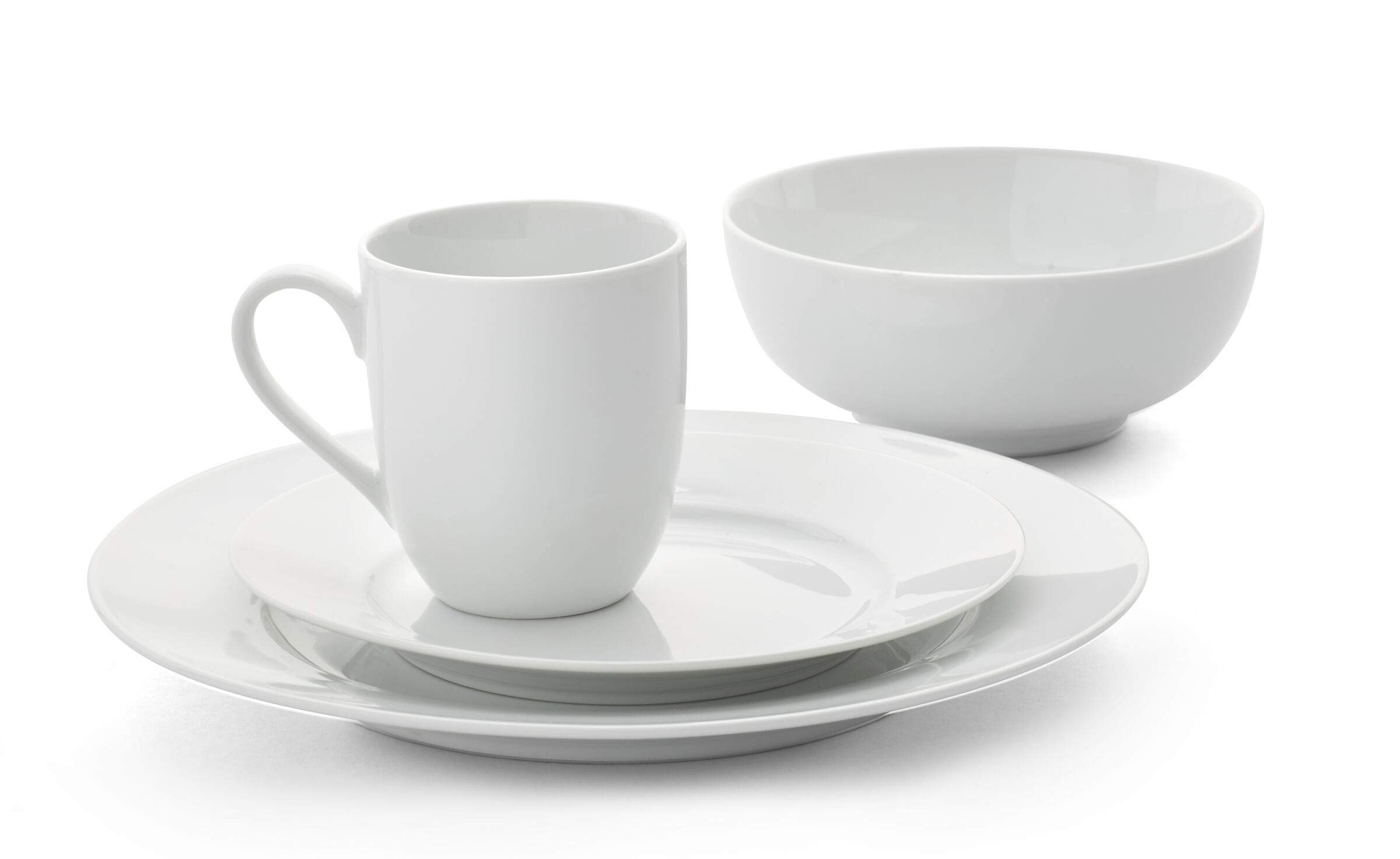 Classic 16-Piece Dinnerware Set for 4 - Porcelain Plates, Bowls, Mugs & Saucers - Elegant Tableware for Family Dinners, Parties & Restaurant Use