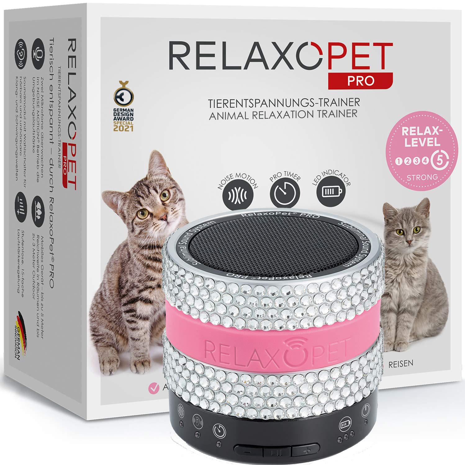 PRO Glam Cat Anxiety Relief Device - Calming Trainer for Cats to Reduce Stress, Destructive Behavior, Spraying & Scratching | Subliminal Relaxation Technology for Anxious Pets - Perfect for Vet Visits, Travel & Multi-Cat Households