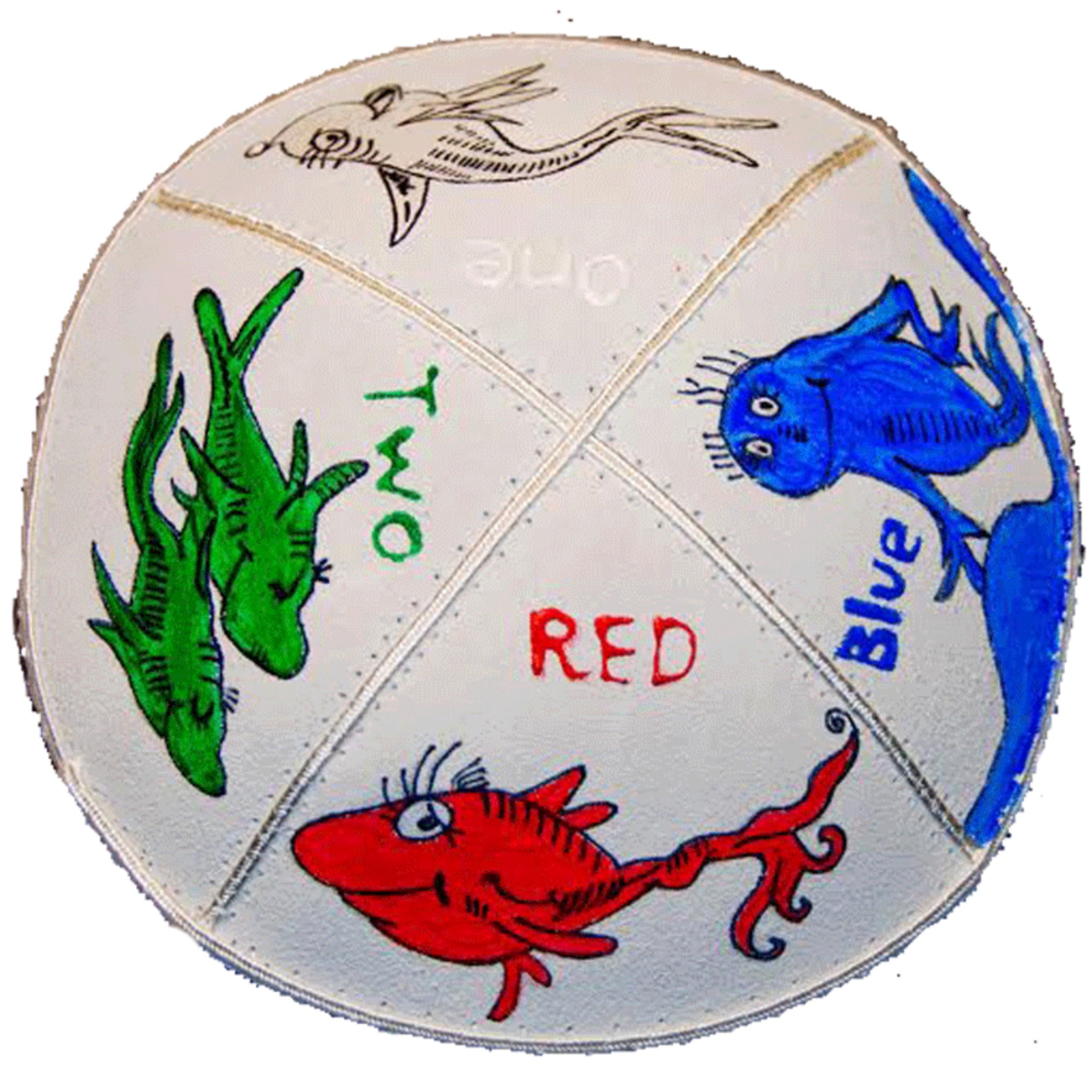 Hand-Painted Kippah (Yarmulke) - One Fish Two Fish Design - Jewish Skullcap for Men & Boys - Perfect for Synagogue, Bar Mitzvah & Jewish Holidays