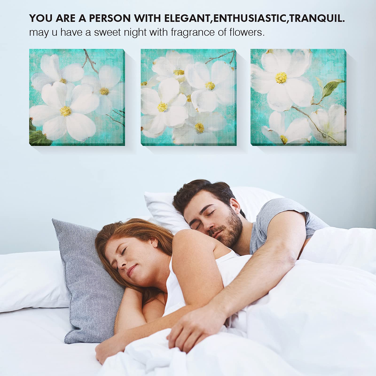 Teal Wall Art Set - Orchid Paintings for Bathroom & Bedroom Decor